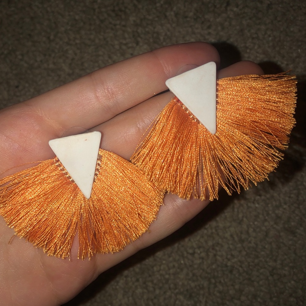 Orange Triangle-Fringe Earrings
